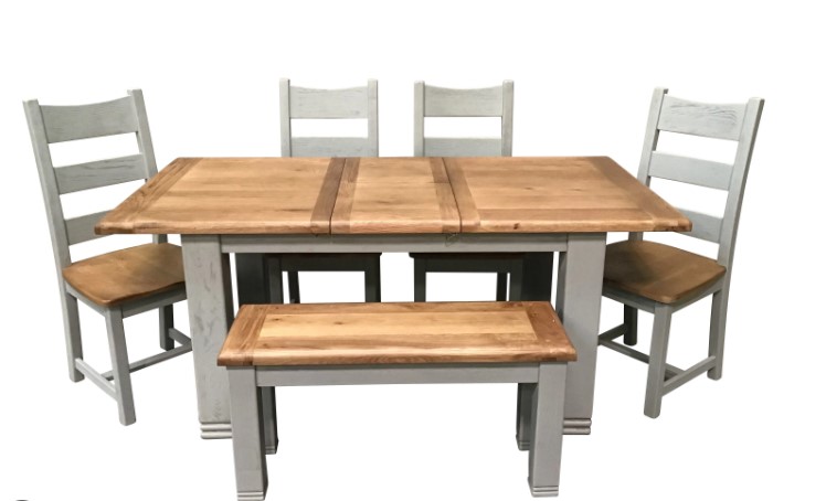Danube - Rustic Solid Oak and French Grey - Large Butterfly Extending Table 1.8mtr to 2.3mtr 